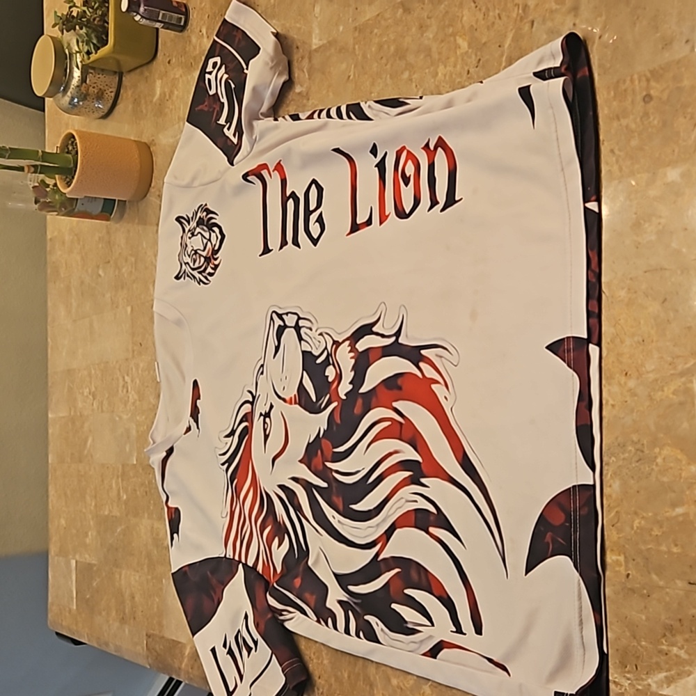 Red black and white Lyon shirt